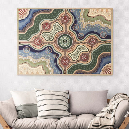 Indigico Aboriginal Canvas Print - Framed or Unframed - 'Foundations' artwork