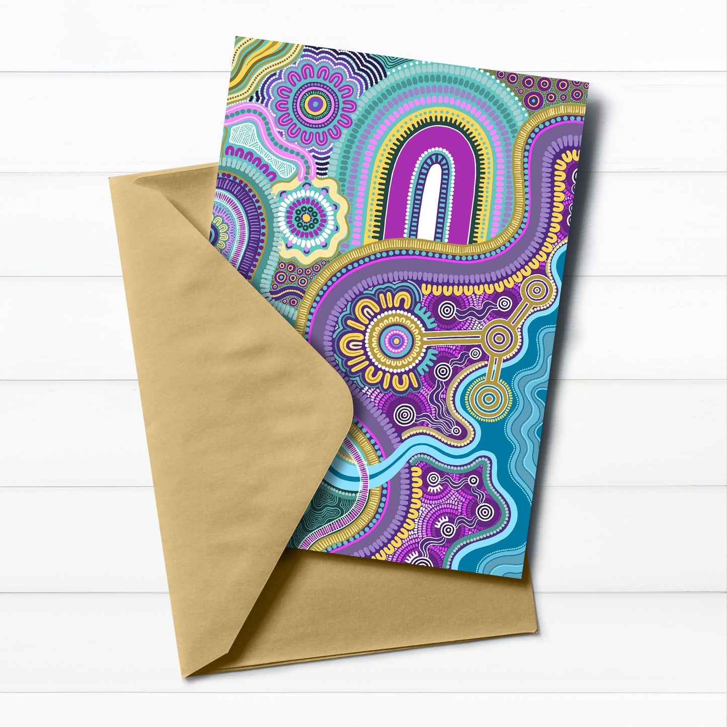 Indigico A6 Eco-friendly Aboriginal Art Greeting Card with Envelope - 'Guwaabal' artwork by Amy Allerton