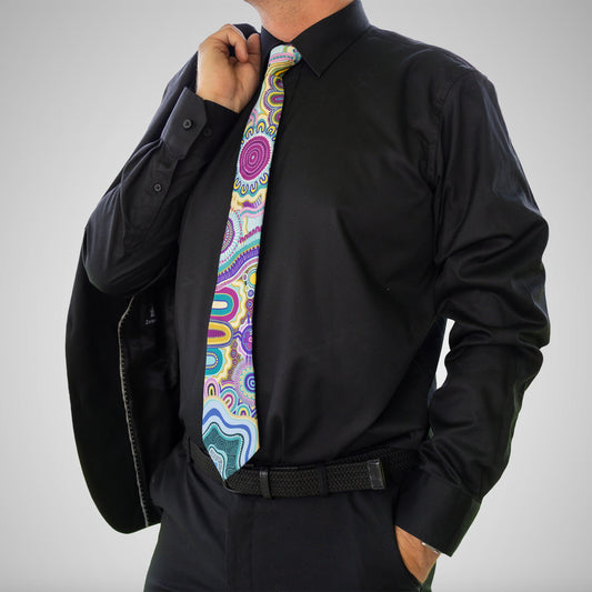 Indigico Aboriginal Art Mens Neck Tie *LIMITED EDITION* - 'Guwaabal' print