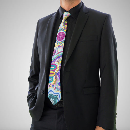 Indigico Aboriginal Art Mens Neck Tie *LIMITED EDITION* - 'Guwaabal' print