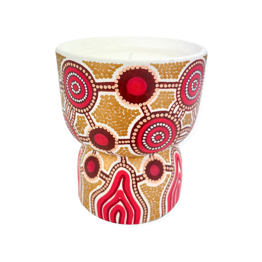 Hand painted ceramic unscented candle by Aboriginal artist, Amy Allerton | Indigico Creative Studio