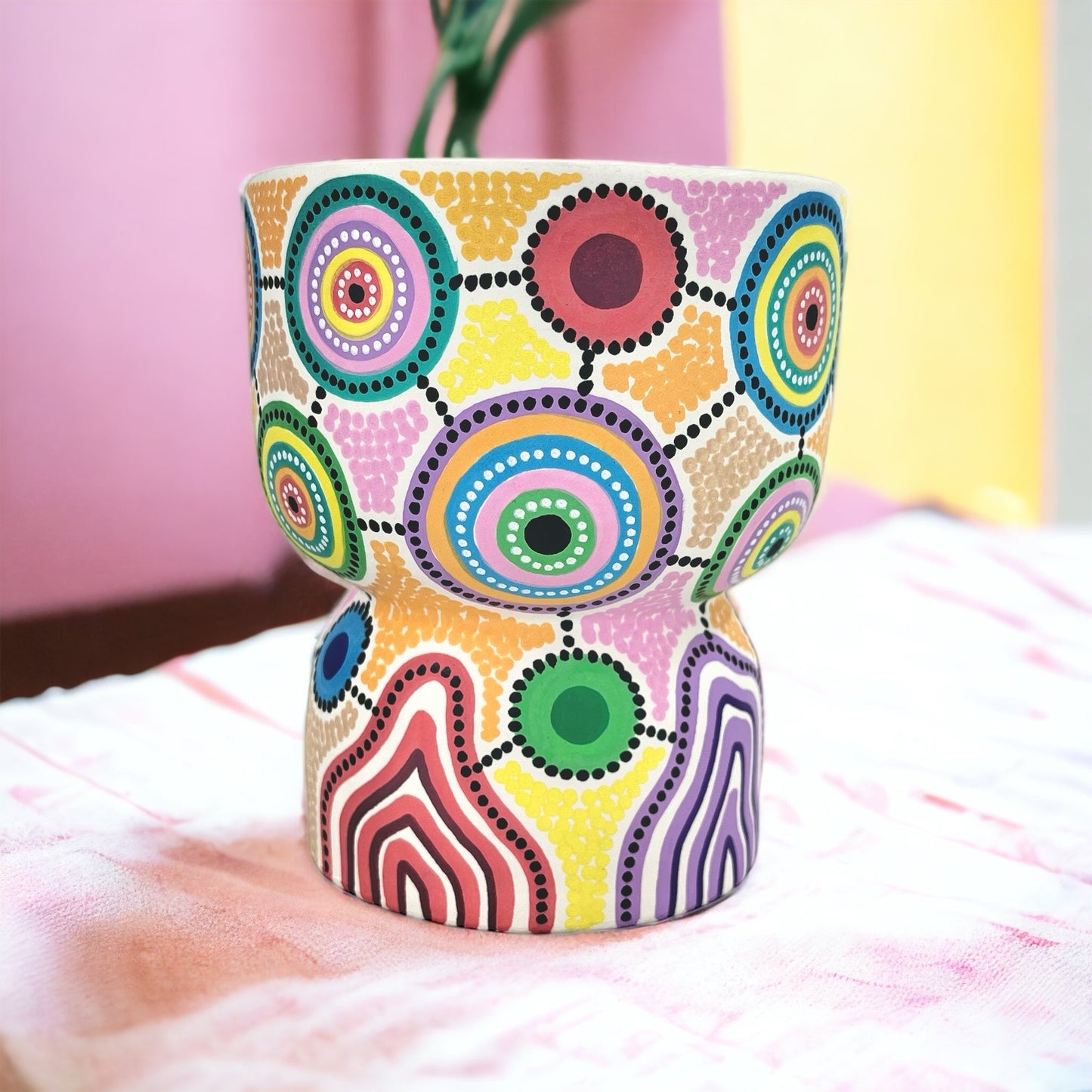 Hand painted ceramic unscented candle by Aboriginal artist, Amy Allerton | Indigico Creative Studio