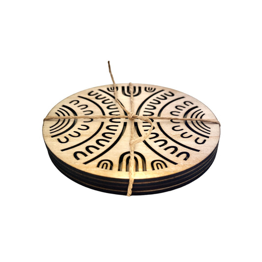 Indigico Pine Wooden Coasters - Set of 4 - 'Generations' design by Amy Allerton