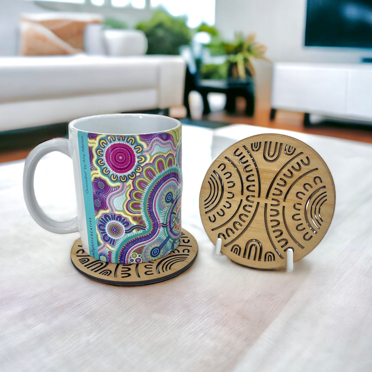 Indigico Pine Wooden Coasters - Set of 4 - 'Generations' design by Amy Allerton