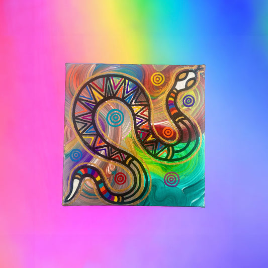 'Rainbow Serpent Dreaming' original canvas artwork by Aboriginal artist, Amy Allerton | Indigico Creative Studio