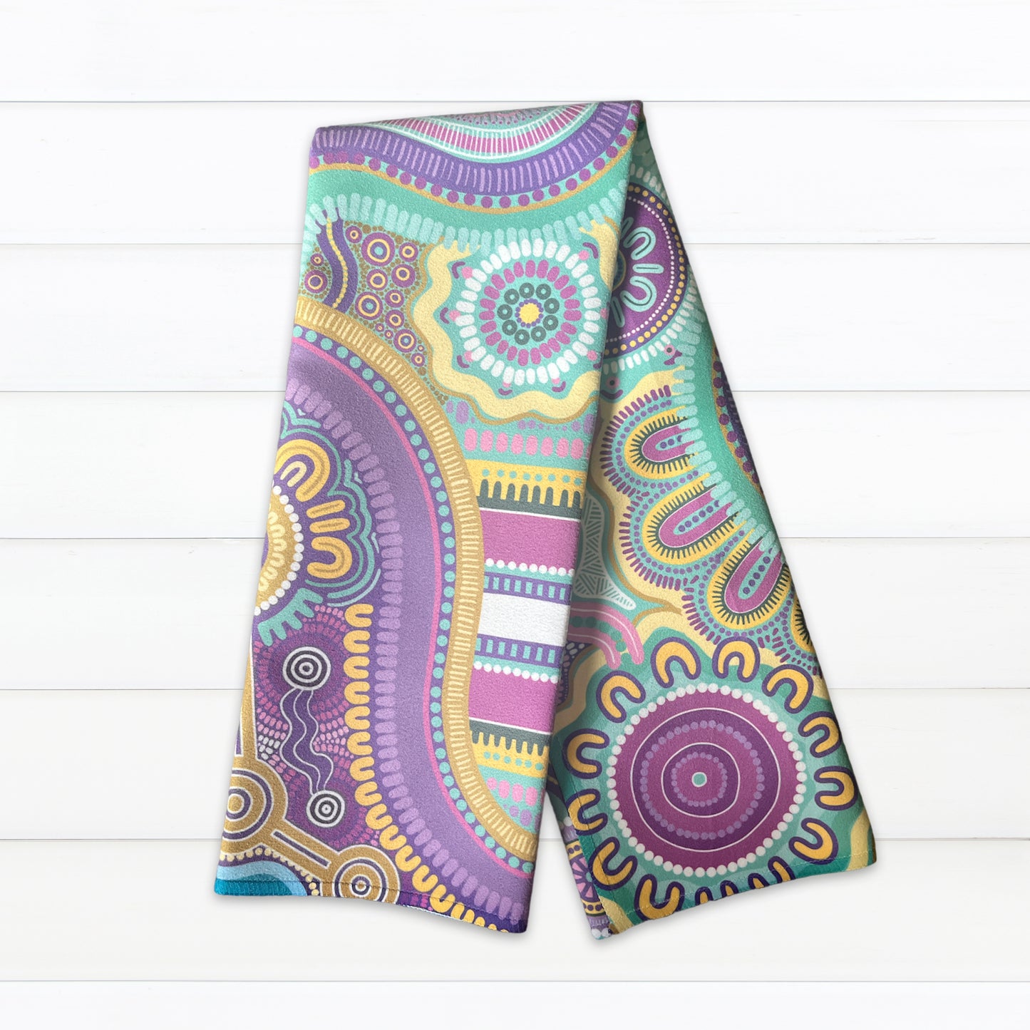 Indigico Aboriginal Art Microfibre Tea Towel - 'Guwaabal' artwork by Amy Allerton