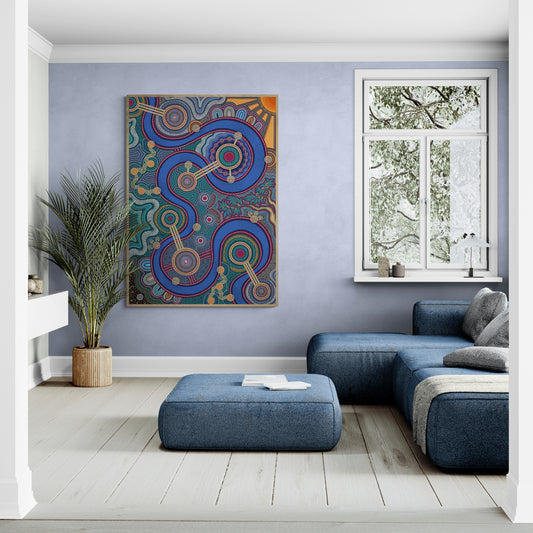 Indigico Aboriginal Canvas Print - Framed or Unframed - 'The River of Unity' artwork