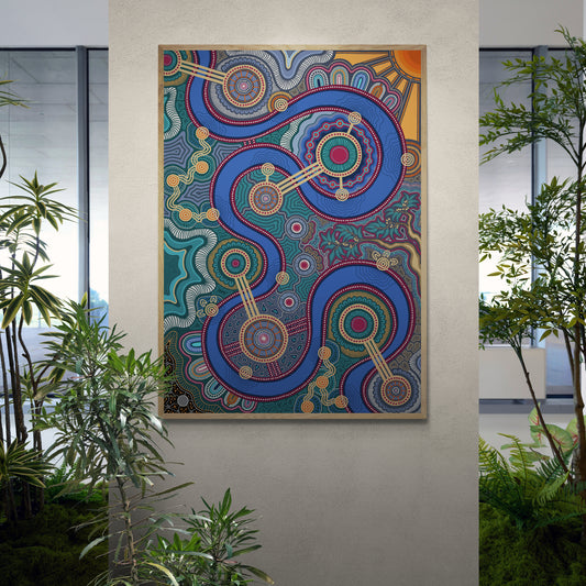 Indigico Aboriginal Canvas Print - Framed or Unframed - 'The River of Unity' artwork