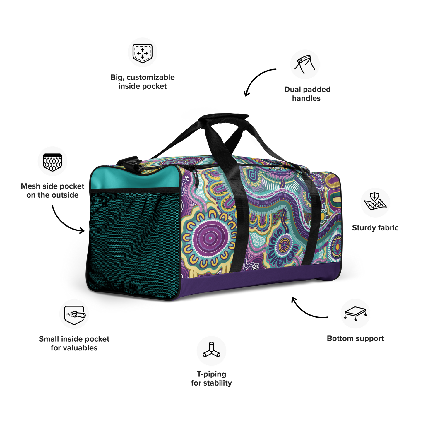 Indigico Aboriginal Art Duffle bag - 'Guwaabal' print