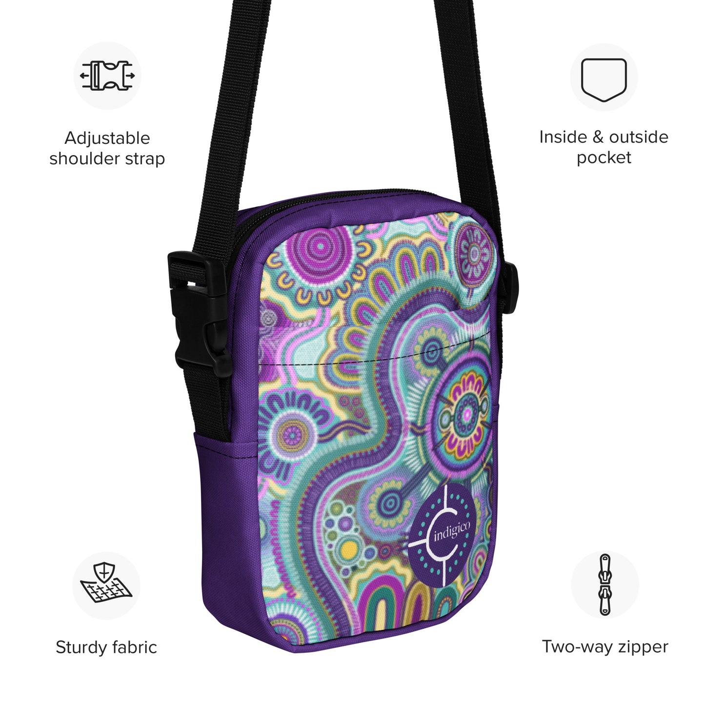 Indigico Aboriginal Art Crossbody Utility Bag - 'Guwaabal' print