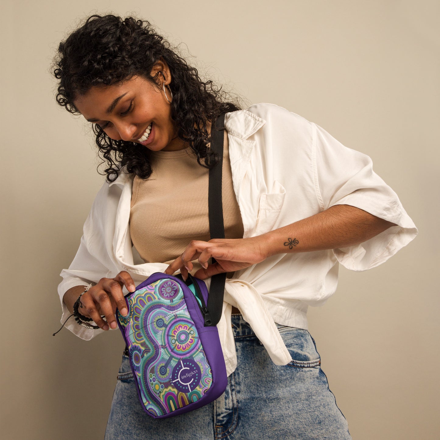 Indigico Aboriginal Art Crossbody Utility Bag - 'Guwaabal' print
