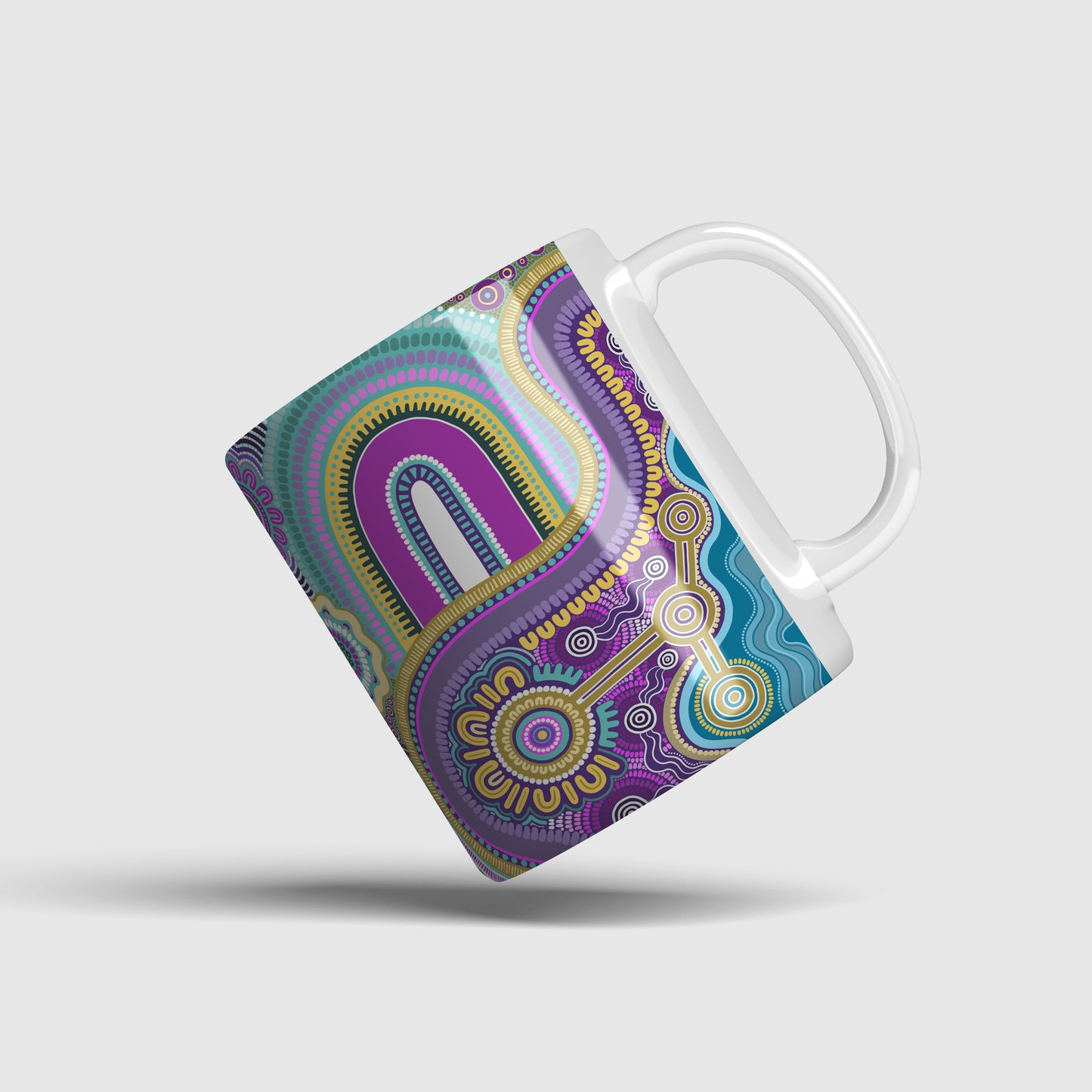 Indigico Aboriginal Art Ceramic Coffee Mug - 'Guwaabal' artwork by Amy Allerton