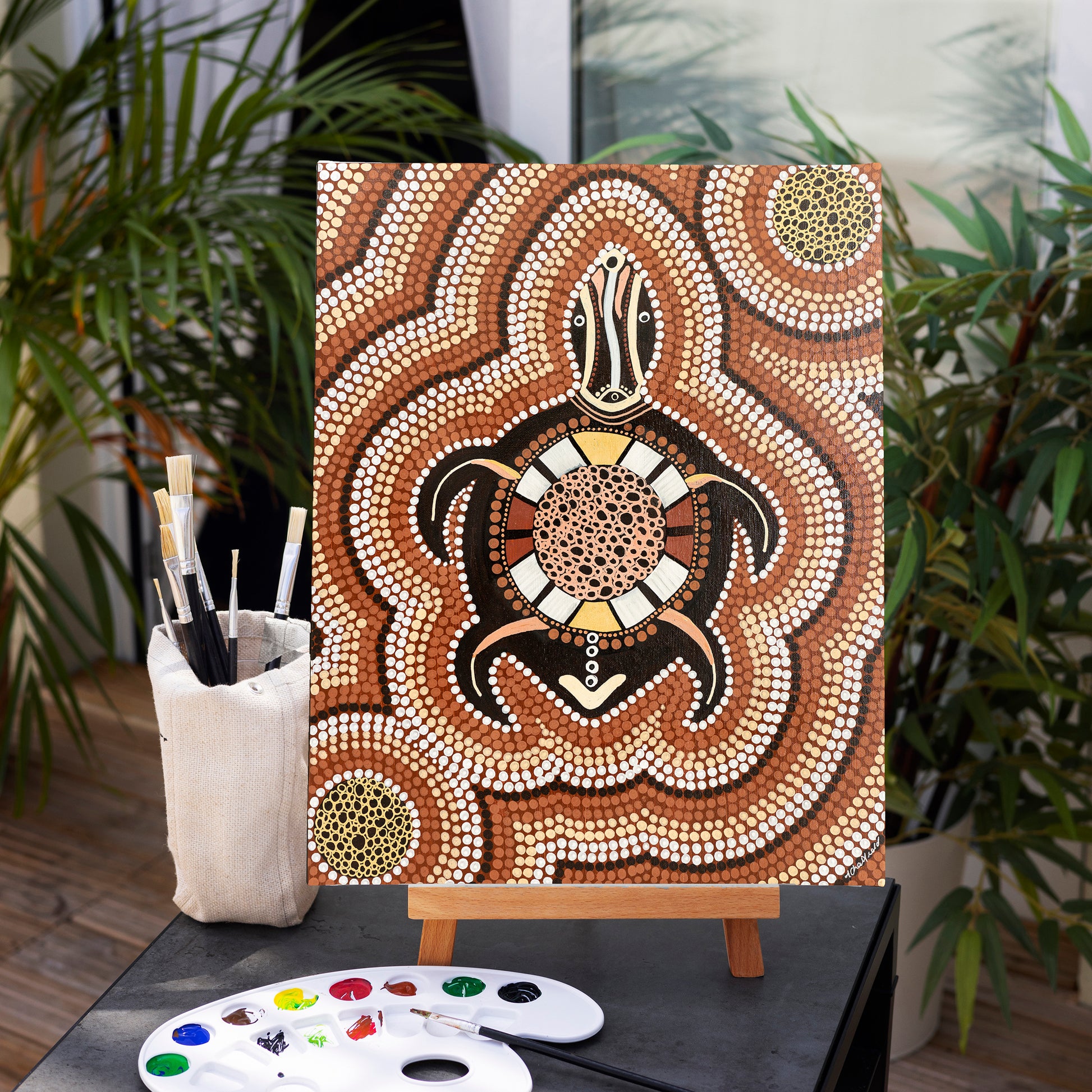  'Dreamtime Turtle' Original Canvas Artwork by Aboriginal Artist, Theresa Chatfield | Indigico Creative Studio