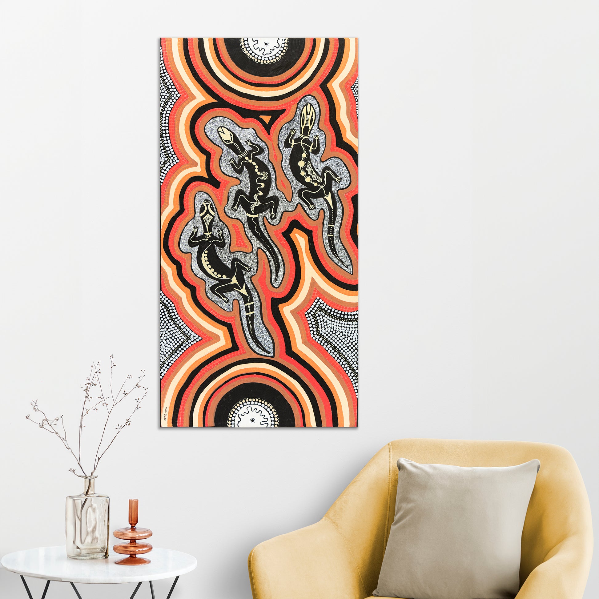 'Family of Goannas' original canvas artwork by Aboriginal artist, Theresa Chatfield | Indigico Creative Studio