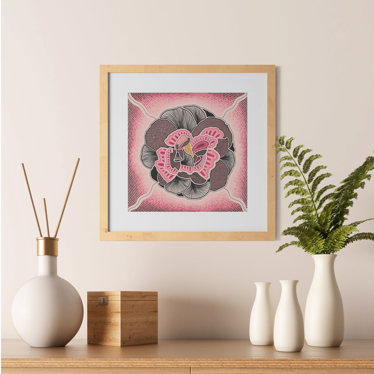 Indigico Aboriginal Fine Art Print - Framed or Unframed - 'Cangai Rose: BIRTH' artwork by Amy Allerton