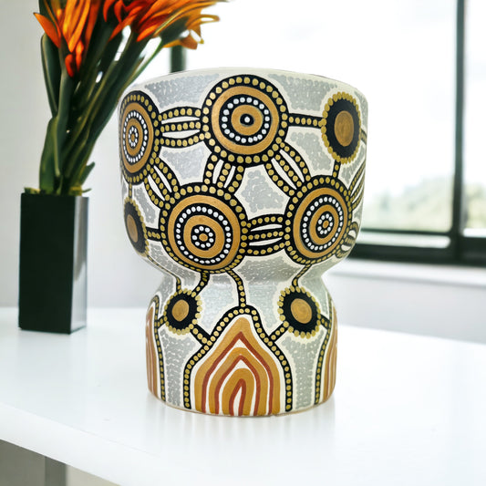 Hand painted ceramic unscented candle by Aboriginal artist, Amy Allerton | Indigico Creative Studio