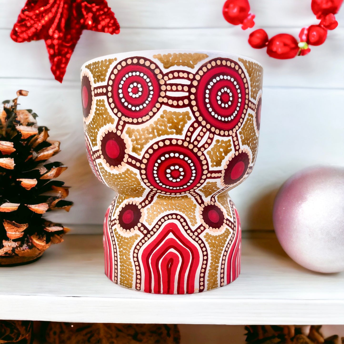 Hand painted ceramic unscented candle by Aboriginal artist, Amy Allerton | Indigico Creative Studio