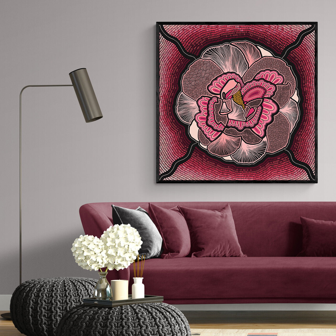 Indigico Aboriginal Art Canvas Print - Framed or Unframed - 'Cangai Rose: REBIRTH' artwork by Amy Allerton