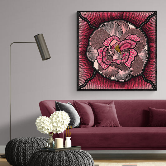Indigico Aboriginal Art Canvas Print - Framed or Unframed - 'Cangai Rose: REBIRTH' artwork by Amy Allerton