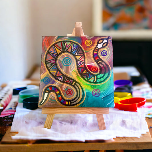'Rainbow Serpent Dreaming' original canvas artwork by Aboriginal artist, Amy Allerton | Indigico Creative Studio