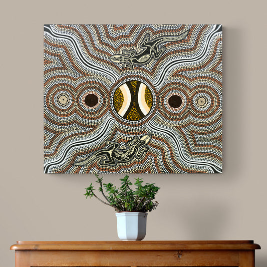 'Goanna Totem' original canvas artwork by Aboriginal artist, Theresa Chatfield | Indigico Creative Studio