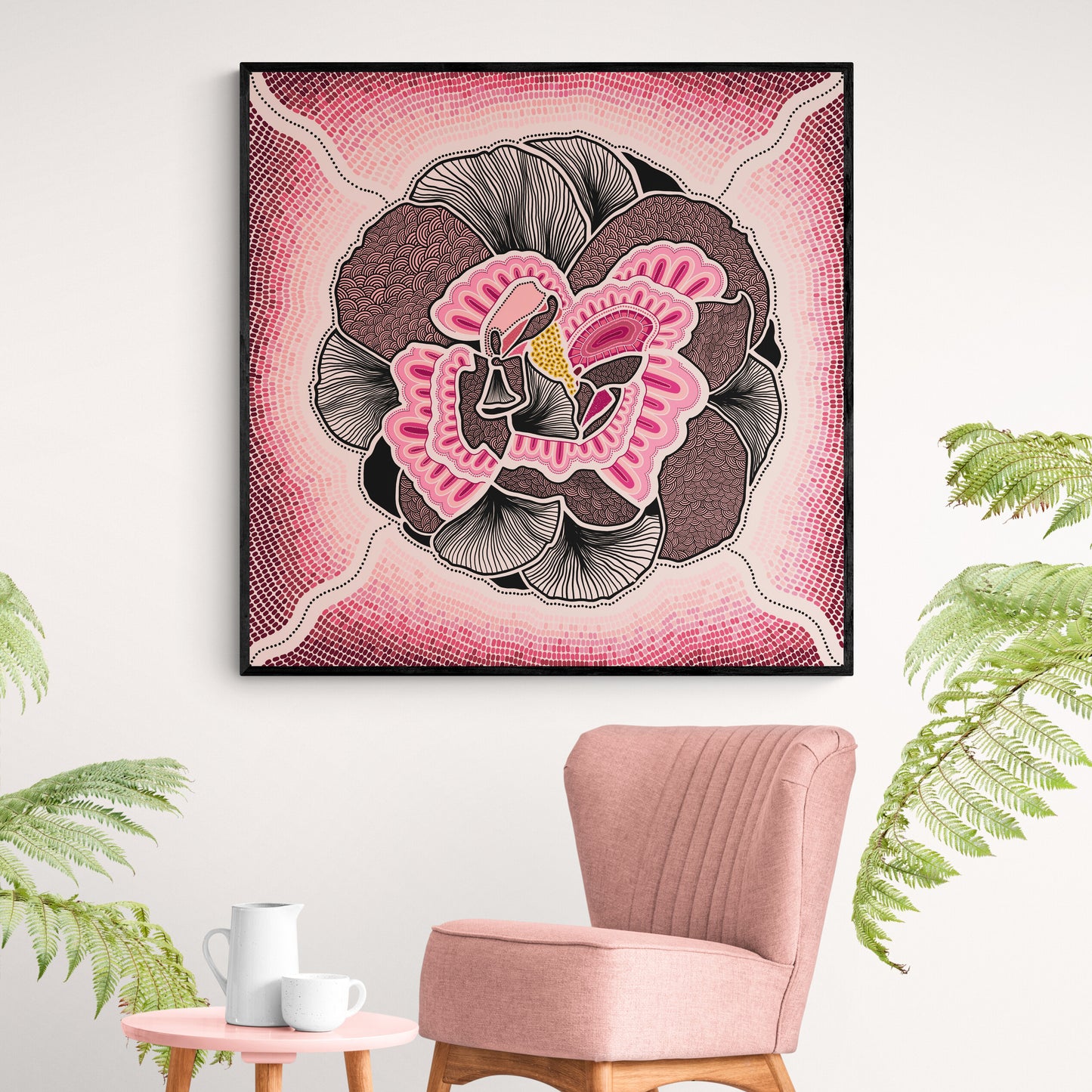Indigico Aboriginal Art Canvas Print - Framed or Unframed - 'Cangai Rose: BIRTH' artwork by Amy Allerton